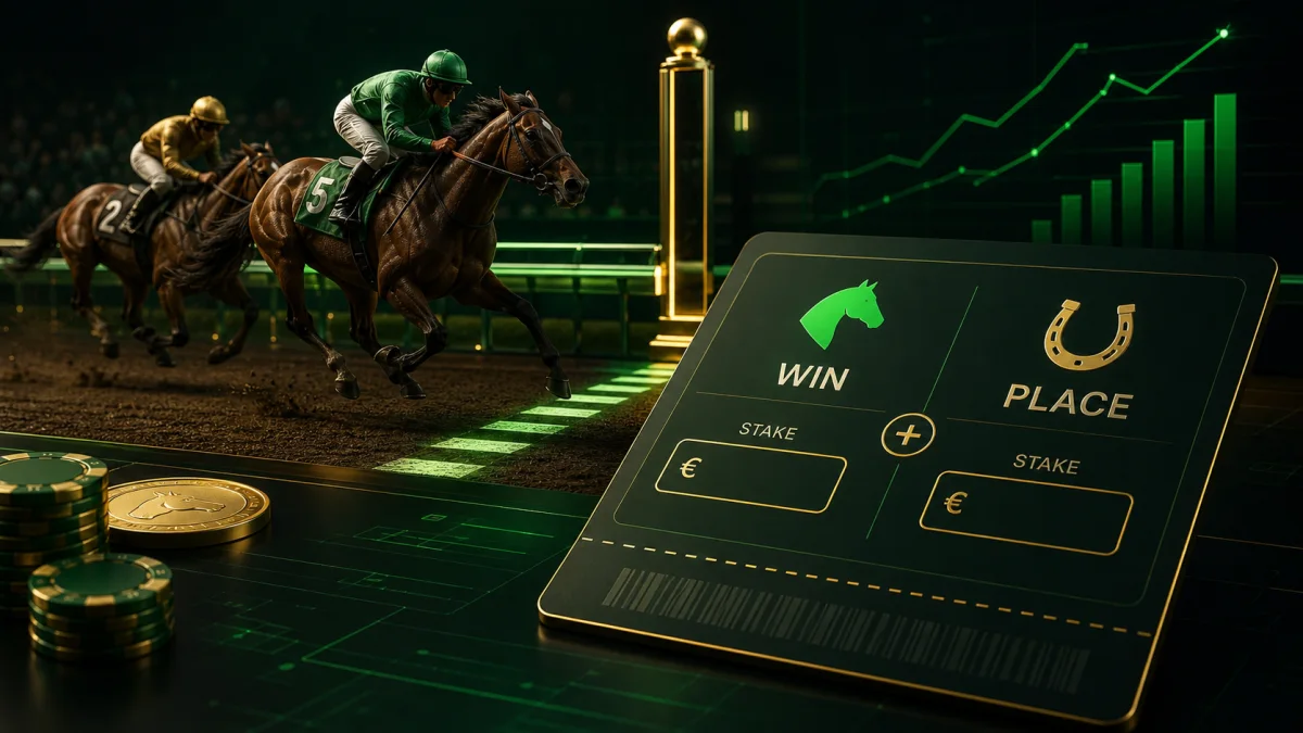 Boleto de apuesta cada-camino con parte a ganador y a plaza