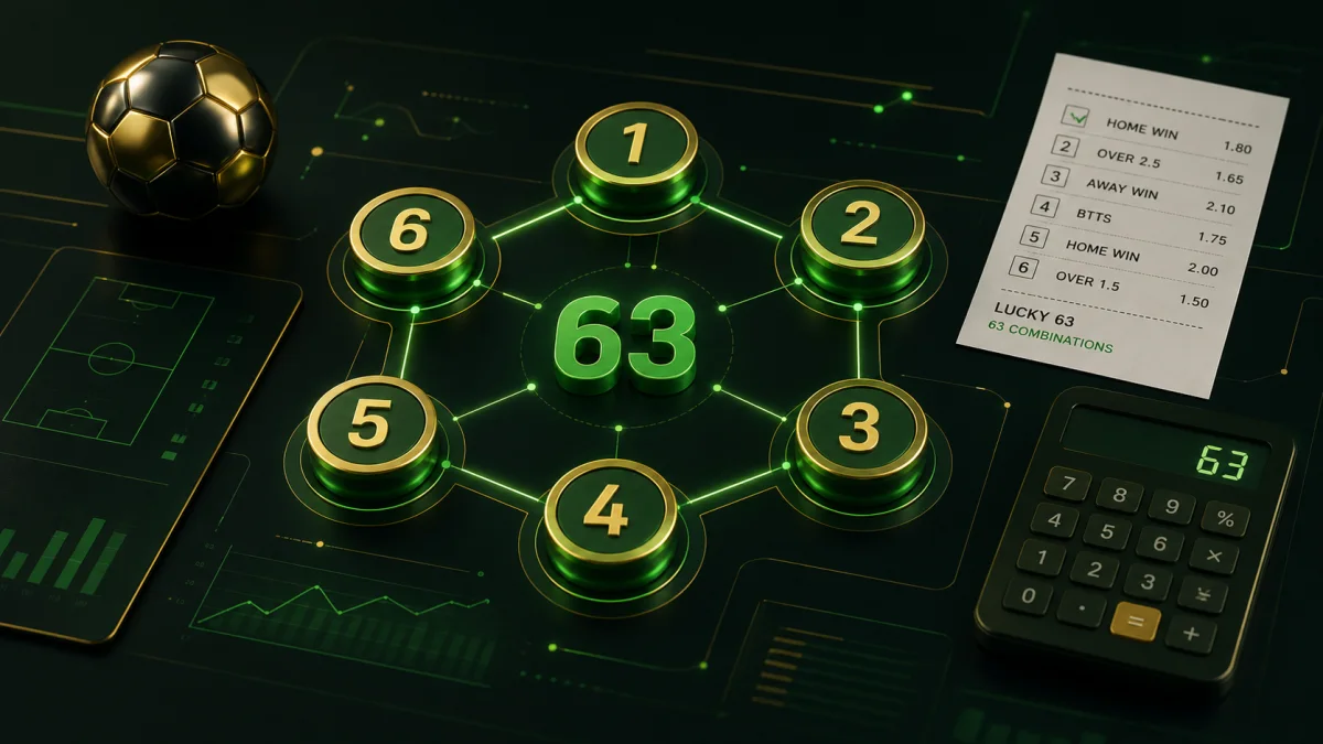 Ilustración de un boleto Lucky 63 con seis selecciones